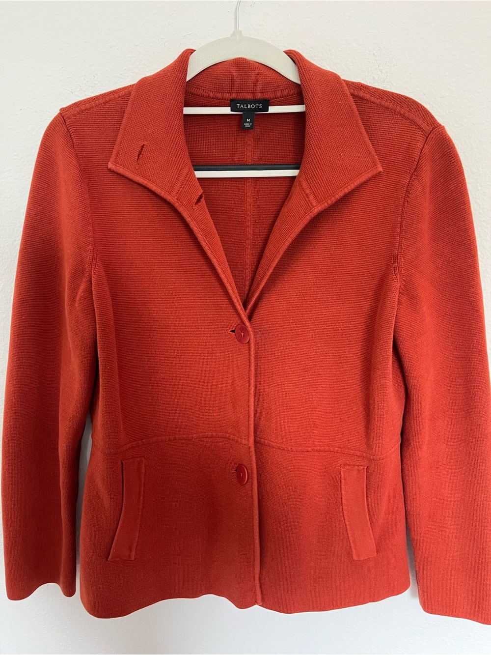 Talbots Burnt Orange Button-Front Knit Blazer